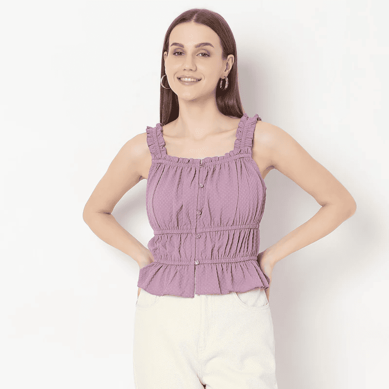 Chic Sleeveless Top with Ruffled Detailing Chic Sleeveless Top with Ruffled Detailing
