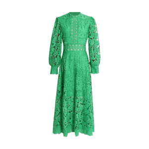 Elegant Maxi Dress with Pleated Waist and Lace Overlay