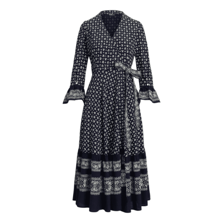Floral Printed Wrap Dress with Adjustable Tie Closure