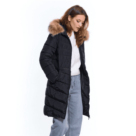 Quilted Winter Jacket with Faux Fur Hood