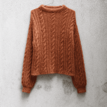 Cable Knit Wool Sweater with Ribbed Edges