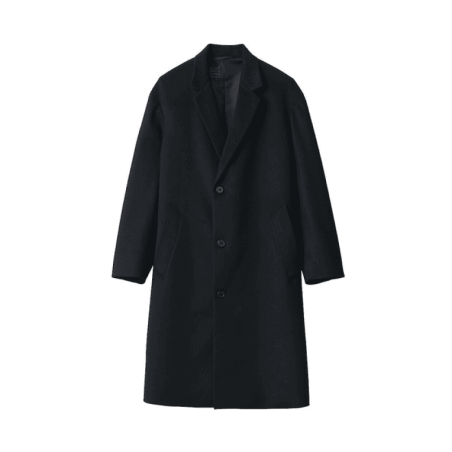 Wool Blend Long Coat with Button-Up Closure