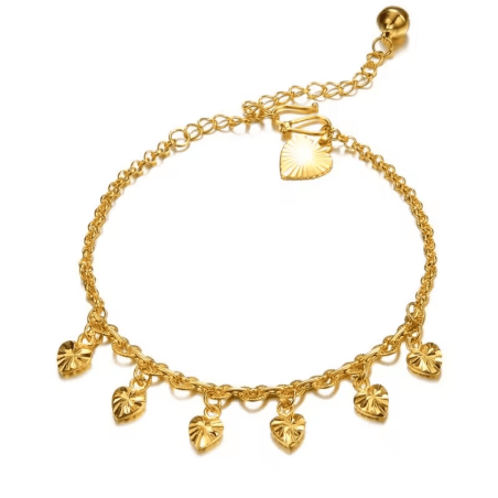 Guldpläterad anklet med hjärt charm detaljering