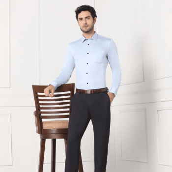 Formal Solid Long-Sleeve Shirt with Wrinkle-Free Finish